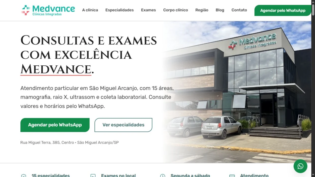 Page screenshot for Medvance Clínicas Integradas