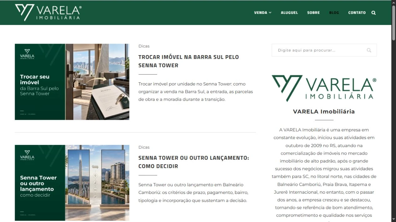 Page screenshot for Varela Imobiliária